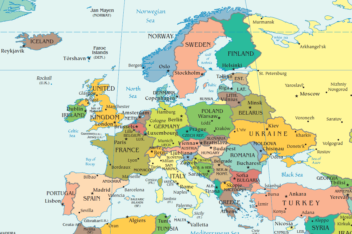 Harta europei tari si capitale