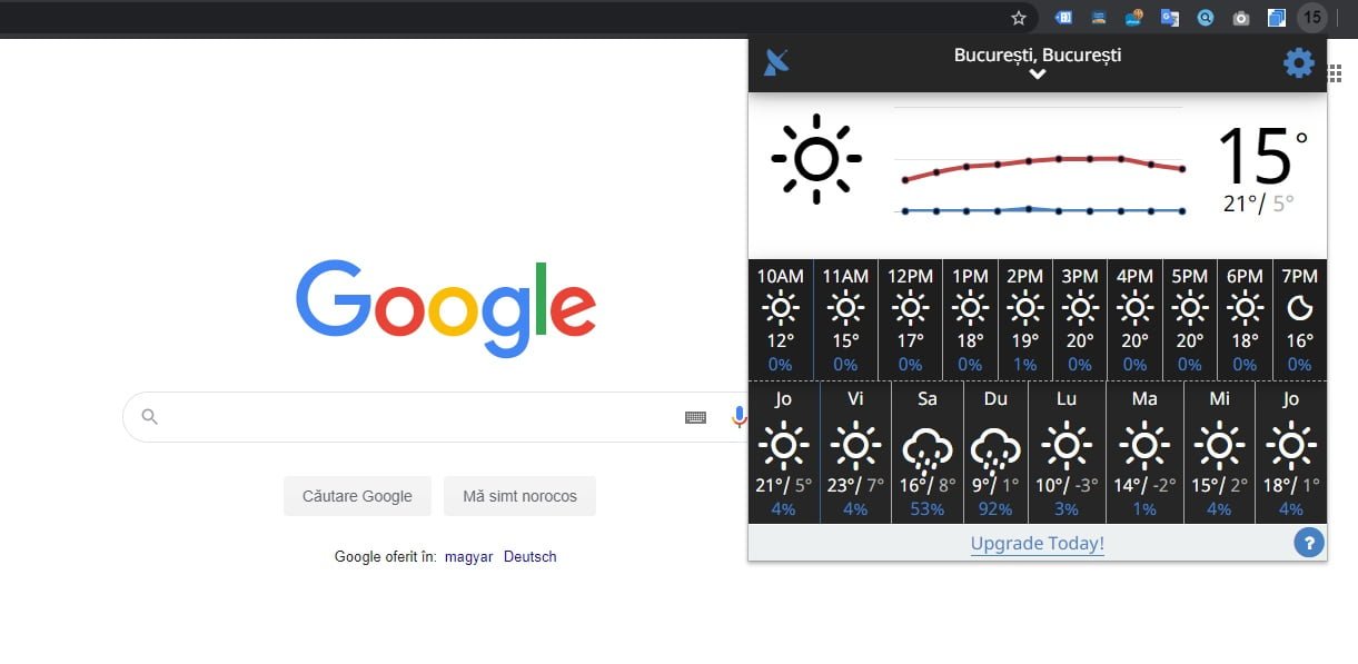 Extensie şi aplicaţie pentru vreme (meteo) în Google Chrome