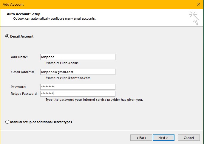 conectare gmail la outlook