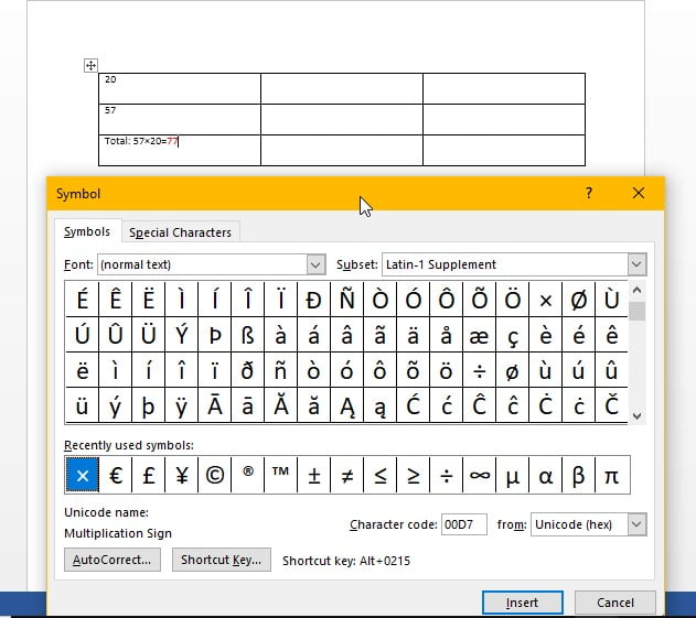 semnul inmultirii pe tastatura